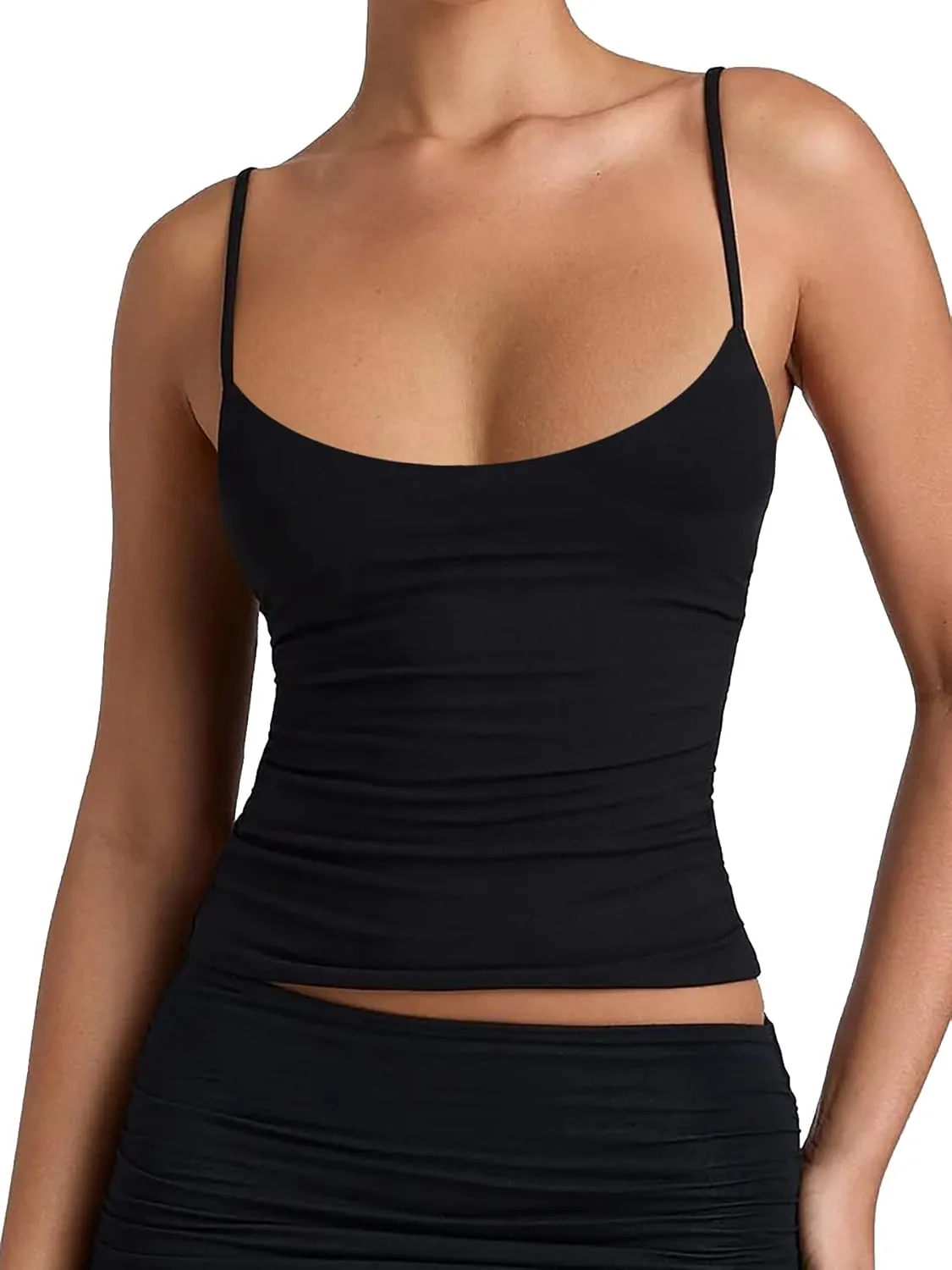 Jar of Love Women's Double Lined Spaghetti Scoop Neck Tank Tops 2025 Adjustable Cute Summer Sleeveless Tops