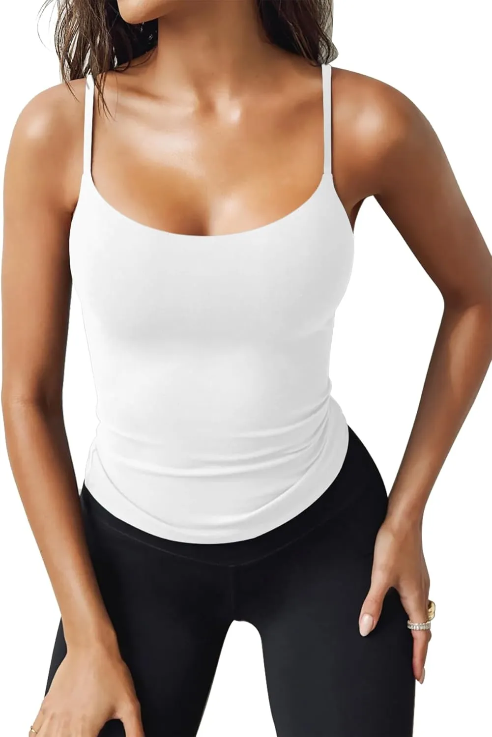 Jar of Love Women's Double Lined Spaghetti Scoop Neck Tank Tops 2025 Adjustable Cute Summer Sleeveless Tops