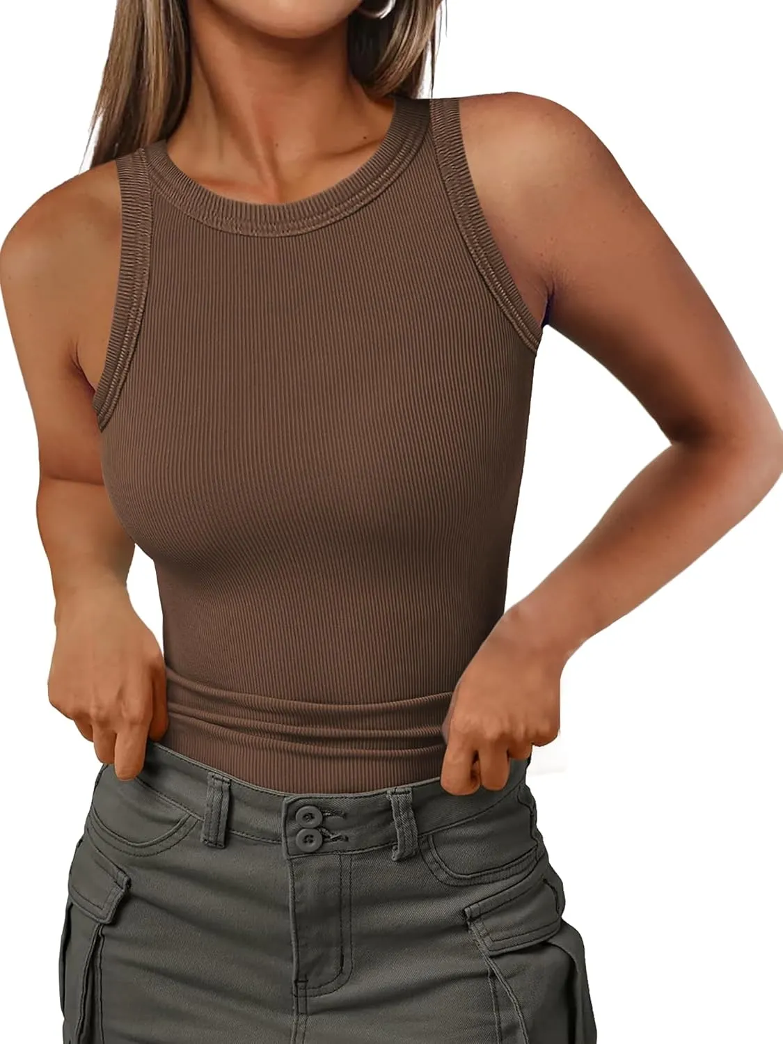 Jar of Love Womens Sleeveless Racerback Crew Neck Casual Ribbed Fitted Summer Tank Top Camisole
