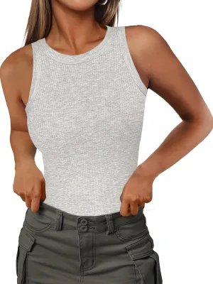 Jar of Love Womens Sleeveless Racerback Crew Neck Casual Ribbed Fitted Summer Tank Top Camisole