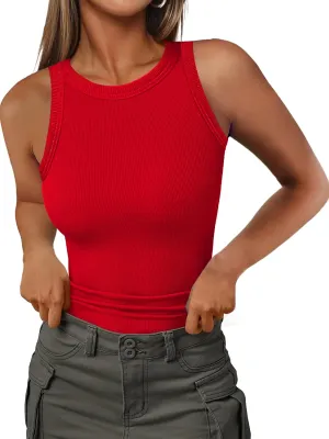 Jar of Love Womens Sleeveless Racerback Crew Neck Casual Ribbed Fitted Summer Tank Top Camisole