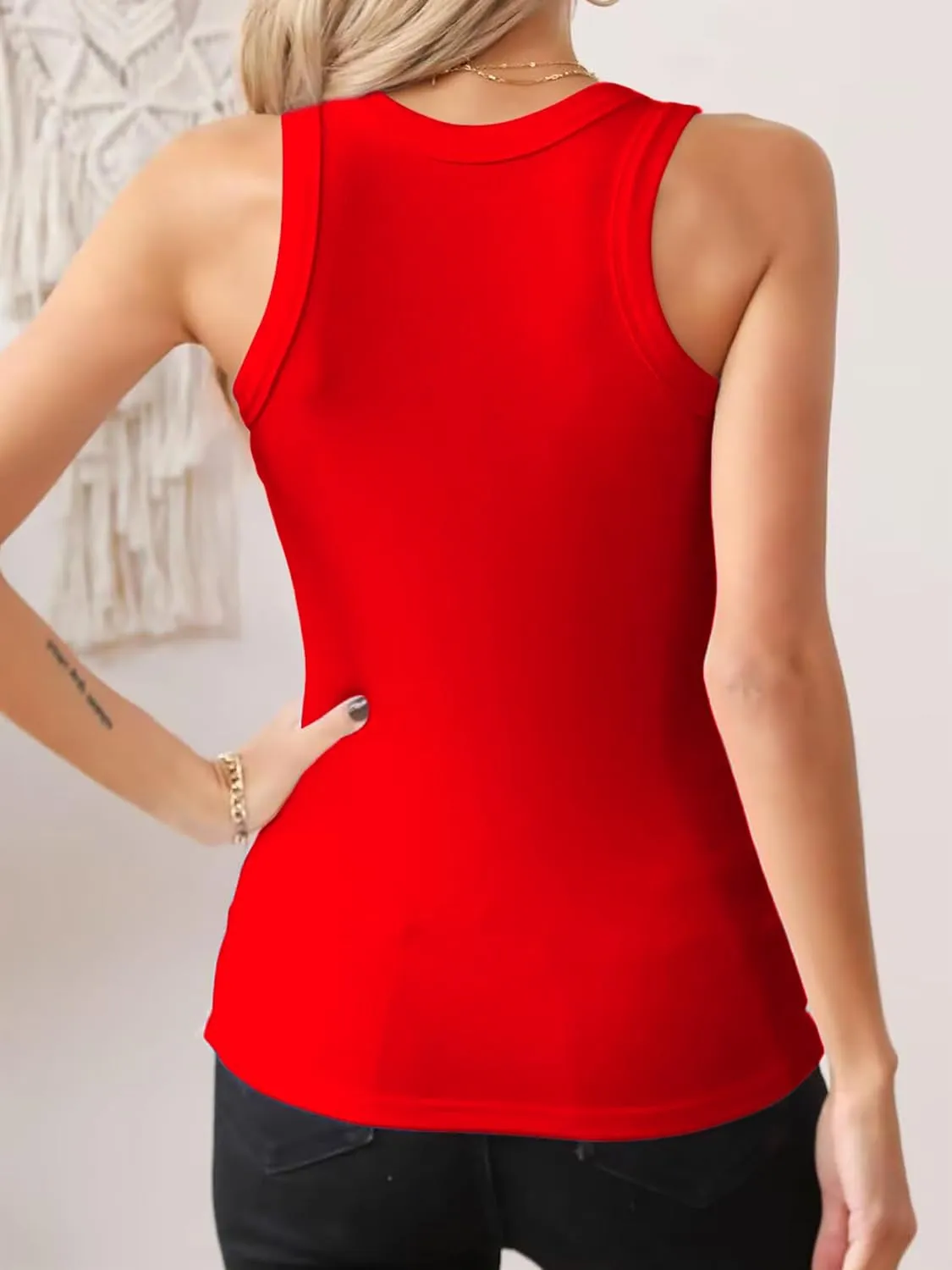 Jar of Love Womens Sleeveless Racerback Crew Neck Casual Ribbed Fitted Summer Tank Top Camisole