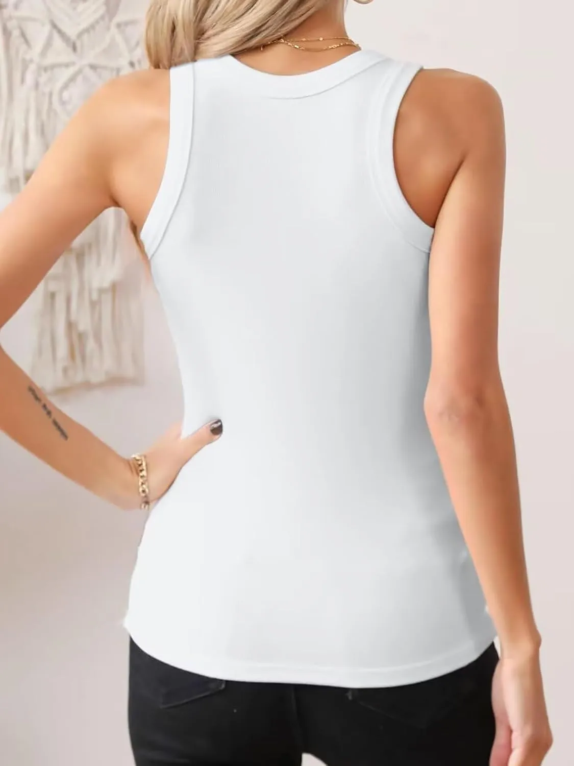 Jar of Love Womens Sleeveless Racerback Crew Neck Casual Ribbed Fitted Summer Tank Top Camisole