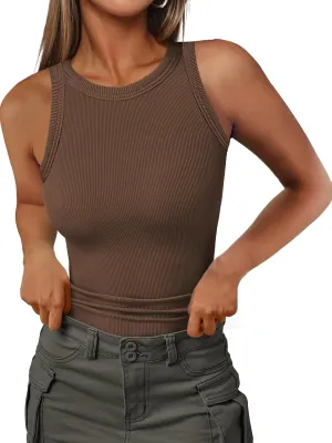 Jar of Love Womens Sleeveless Racerback Crew Neck Casual Ribbed Fitted Summer Tank Top Camisole