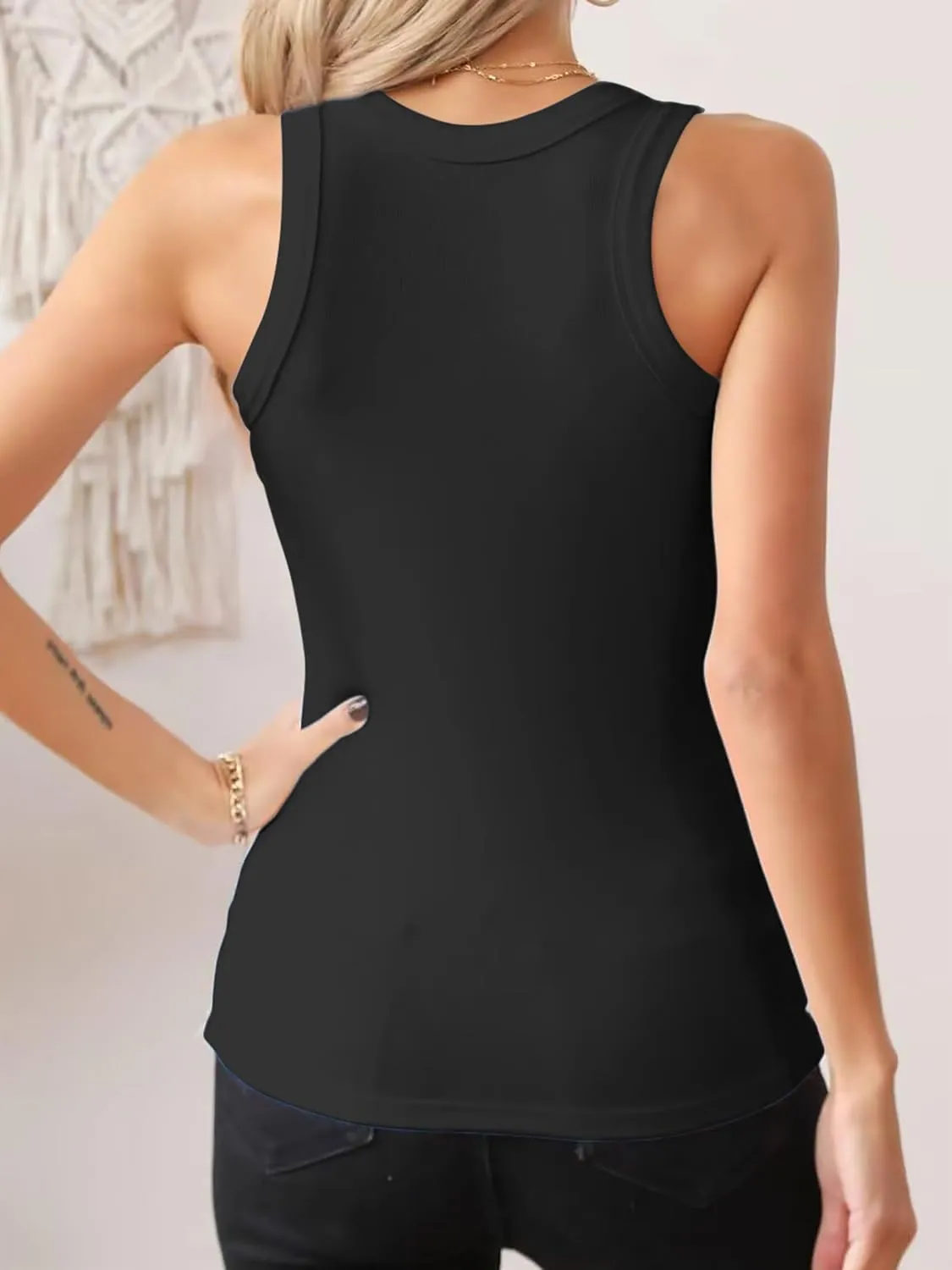 Jar of Love Womens Sleeveless Racerback Crew Neck Casual Ribbed Fitted Summer Tank Top Camisole