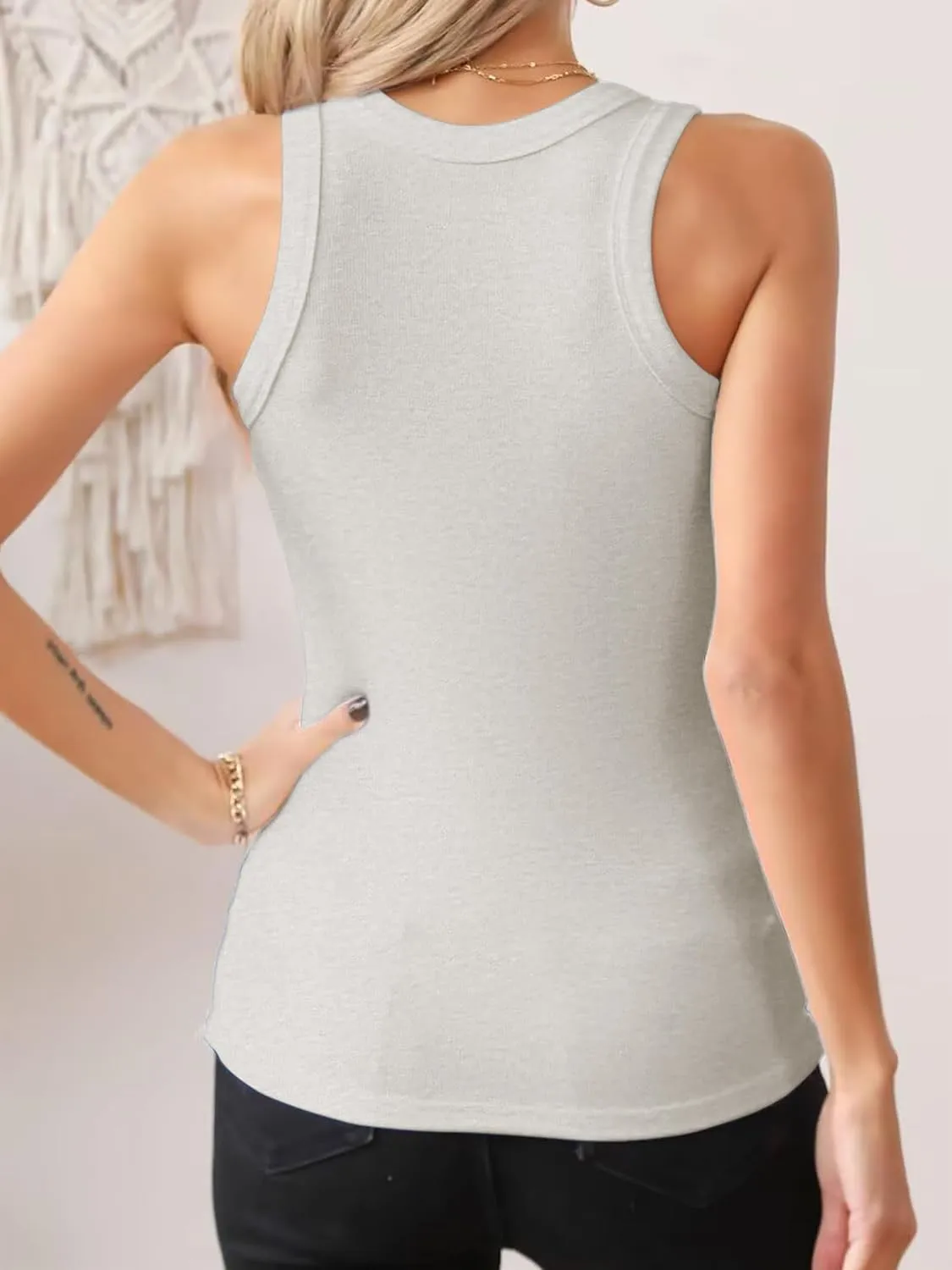 Jar of Love Womens Sleeveless Racerback Crew Neck Casual Ribbed Fitted Summer Tank Top Camisole