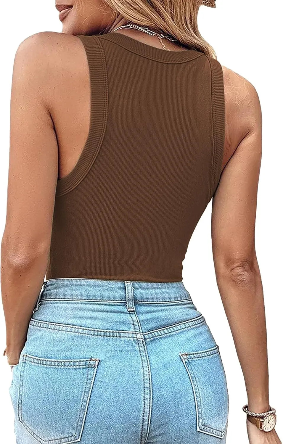 Jar of Love Womens Sleeveless Racerback Crew Neck Casual Ribbed Fitted Summer Tank Top Camisole