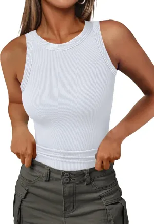 Jar of Love Womens Sleeveless Racerback Crew Neck Casual Ribbed Fitted Summer Tank Top Camisole