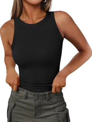 Jar of Love Womens Sleeveless Racerback Crew Neck Casual Ribbed Fitted Summer Tank Top Camisole