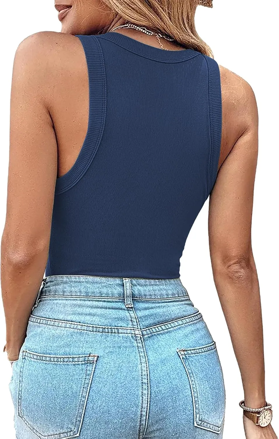 Jar of Love Womens Sleeveless Racerback Crew Neck Casual Ribbed Fitted Summer Tank Top Camisole