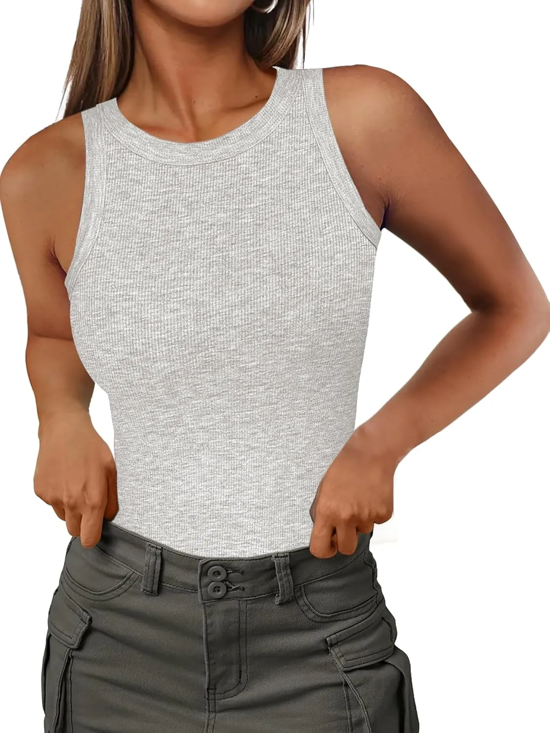 Jar of Love Womens Sleeveless Racerback Crew Neck Casual Ribbed Fitted Summer Tank Top Camisole