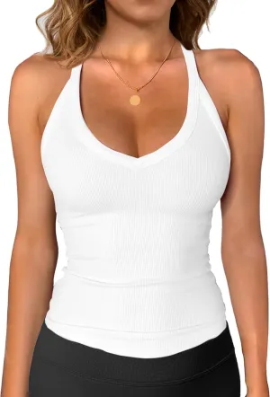 Jar of Love Workout Tank Tops for Women V Neck Racerback Slim Fit Ribbed Sapghetti Tank Fitted Basic Cami Tops
