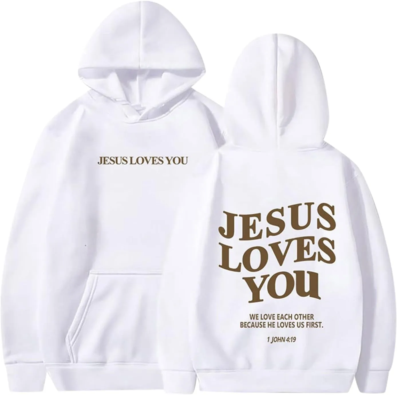 Jesus Loves You Hoodie, Preppy Hoodies for Women Letter Graphic Printed Sweatshirts with Pocket Comfy Fleece Pullover Tops