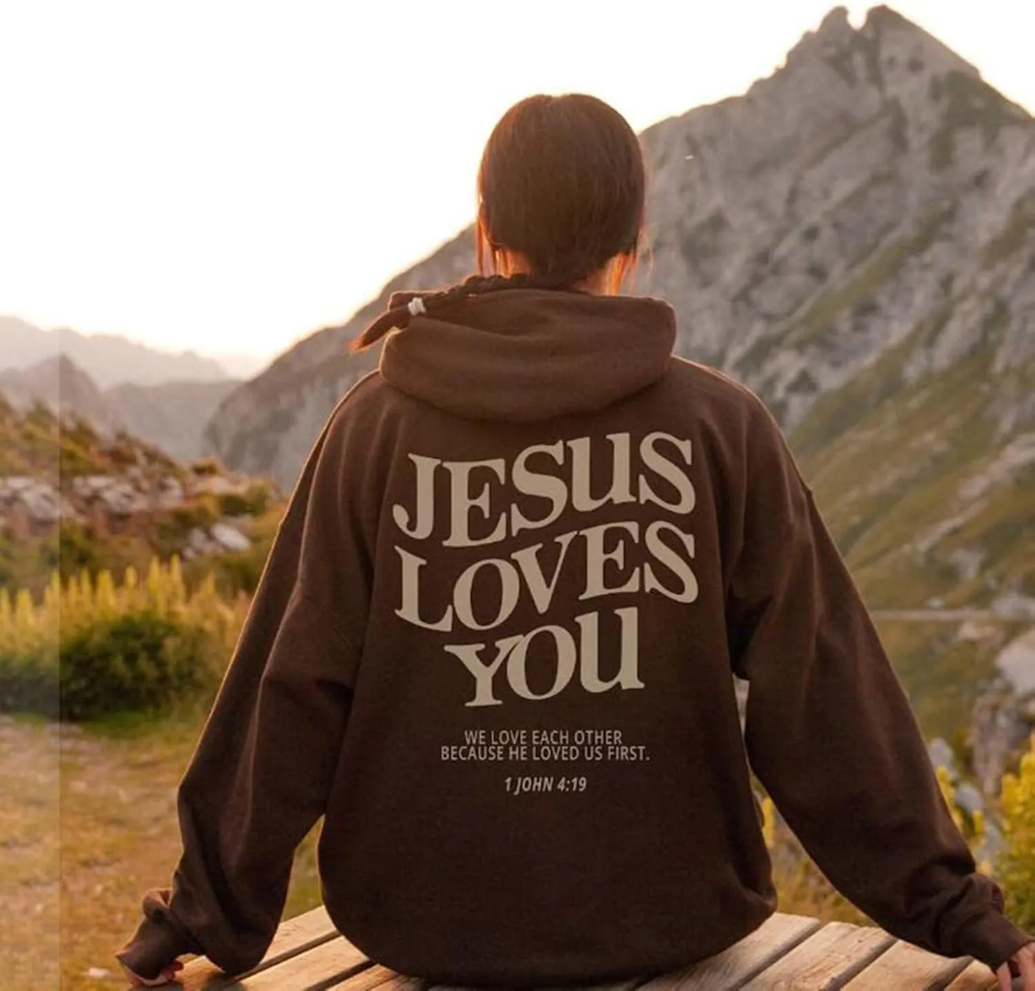Jesus Loves You Hoodie, Preppy Hoodies for Women Letter Graphic Printed Sweatshirts with Pocket Comfy Fleece Pullover Tops