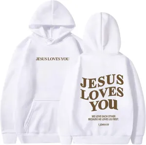 Jesus Loves You Hoodie, Preppy Hoodies for Women Letter Graphic Printed Sweatshirts with Pocket Comfy Fleece Pullover Tops