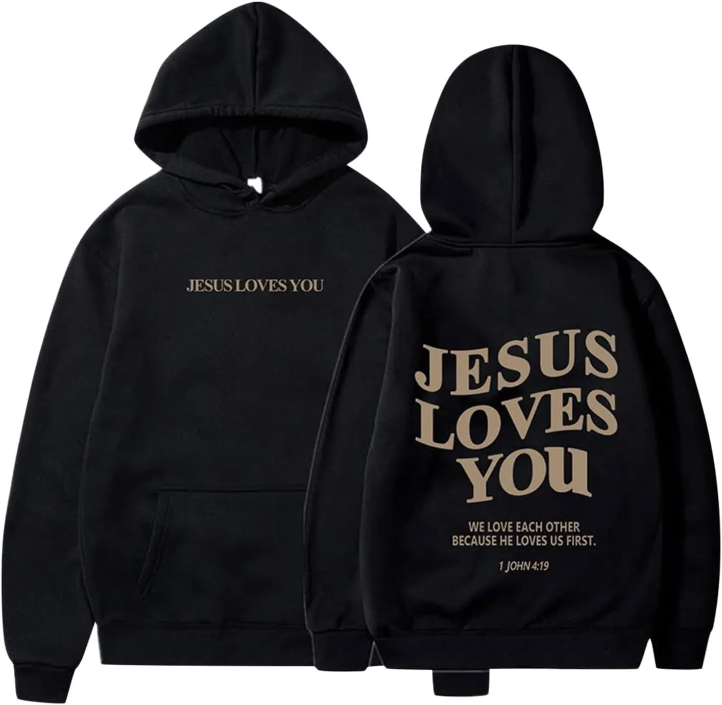 Jesus Loves You Hoodie, Preppy Hoodies for Women Letter Graphic Printed Sweatshirts with Pocket Comfy Fleece Pullover Tops