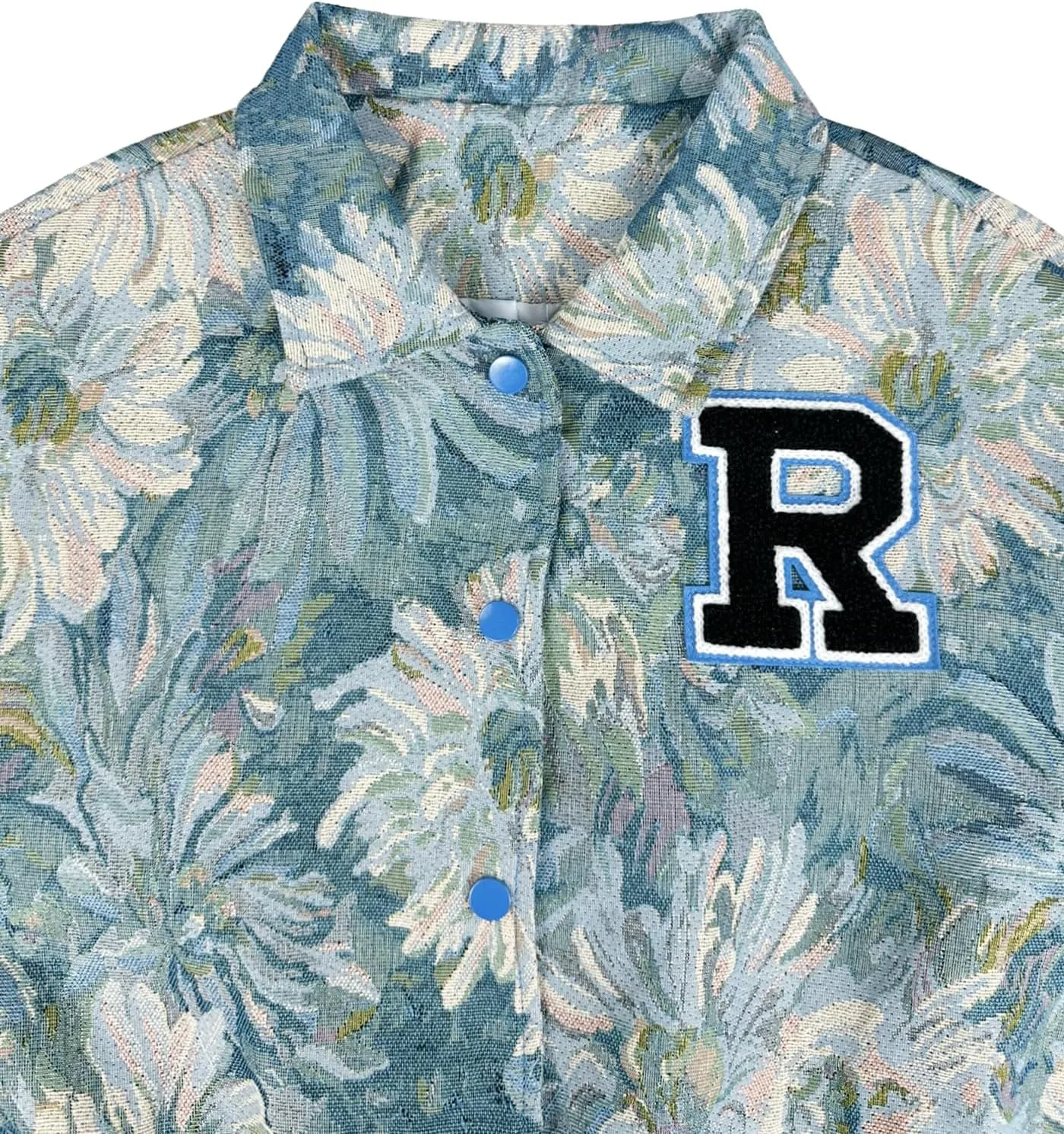 KANSOON Varsity Jacket Women Bomber Textured Floral Cropped Jackets Letterman Snap Buttons Long Sleeves Coats