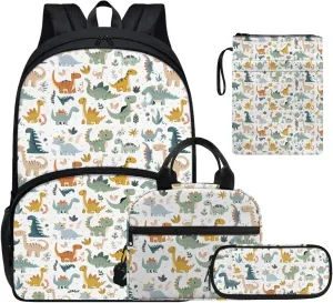 Kawaii Dinosaurs Backpacks for Boys with Lunch Box Multi-Functional Shoulder Bag for School Teens Freezable Lunch Bag with Strap for Picnic Shopping Hiking