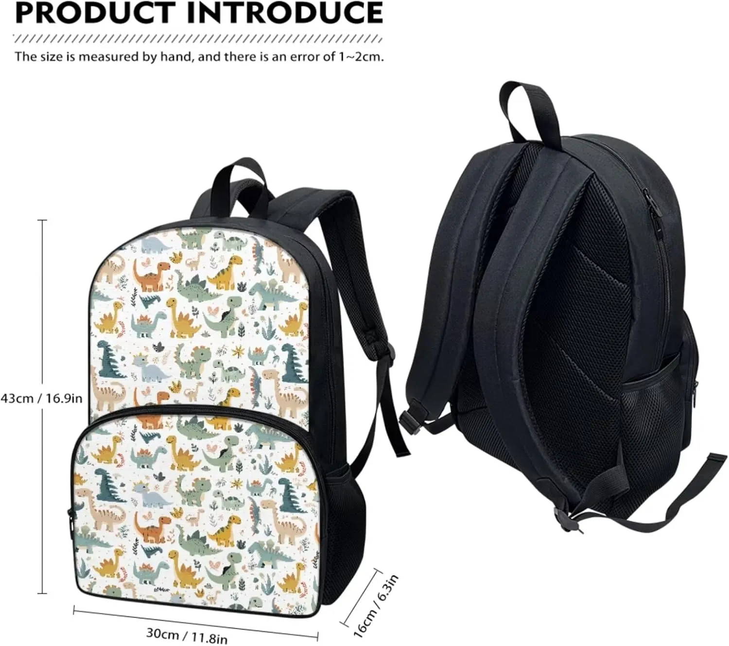 Kawaii Dinosaurs Backpacks for Boys with Lunch Box Multi-Functional Shoulder Bag for School Teens Freezable Lunch Bag with Strap for Picnic Shopping Hiking