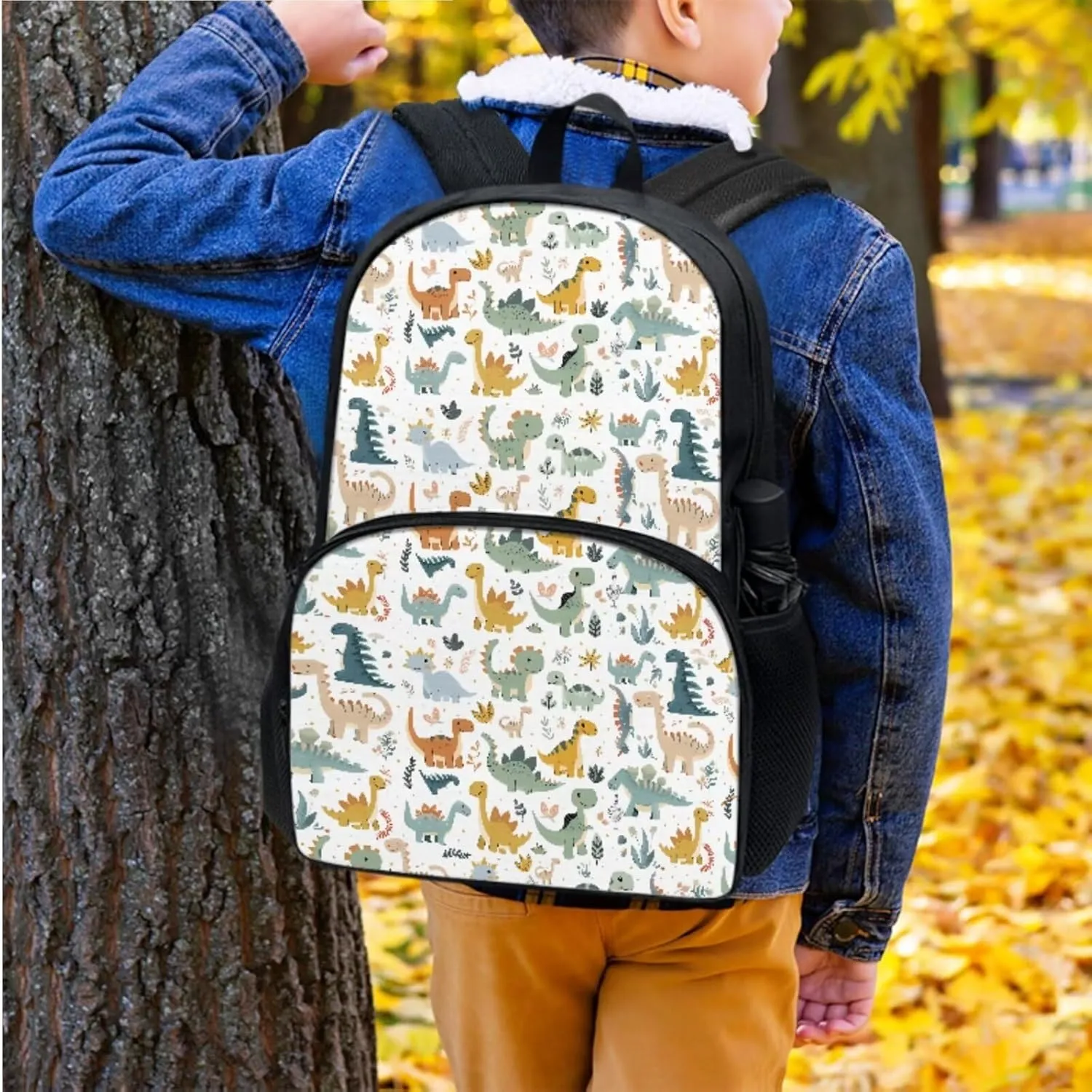 Kawaii Dinosaurs Backpacks for Boys with Lunch Box Multi-Functional Shoulder Bag for School Teens Freezable Lunch Bag with Strap for Picnic Shopping Hiking