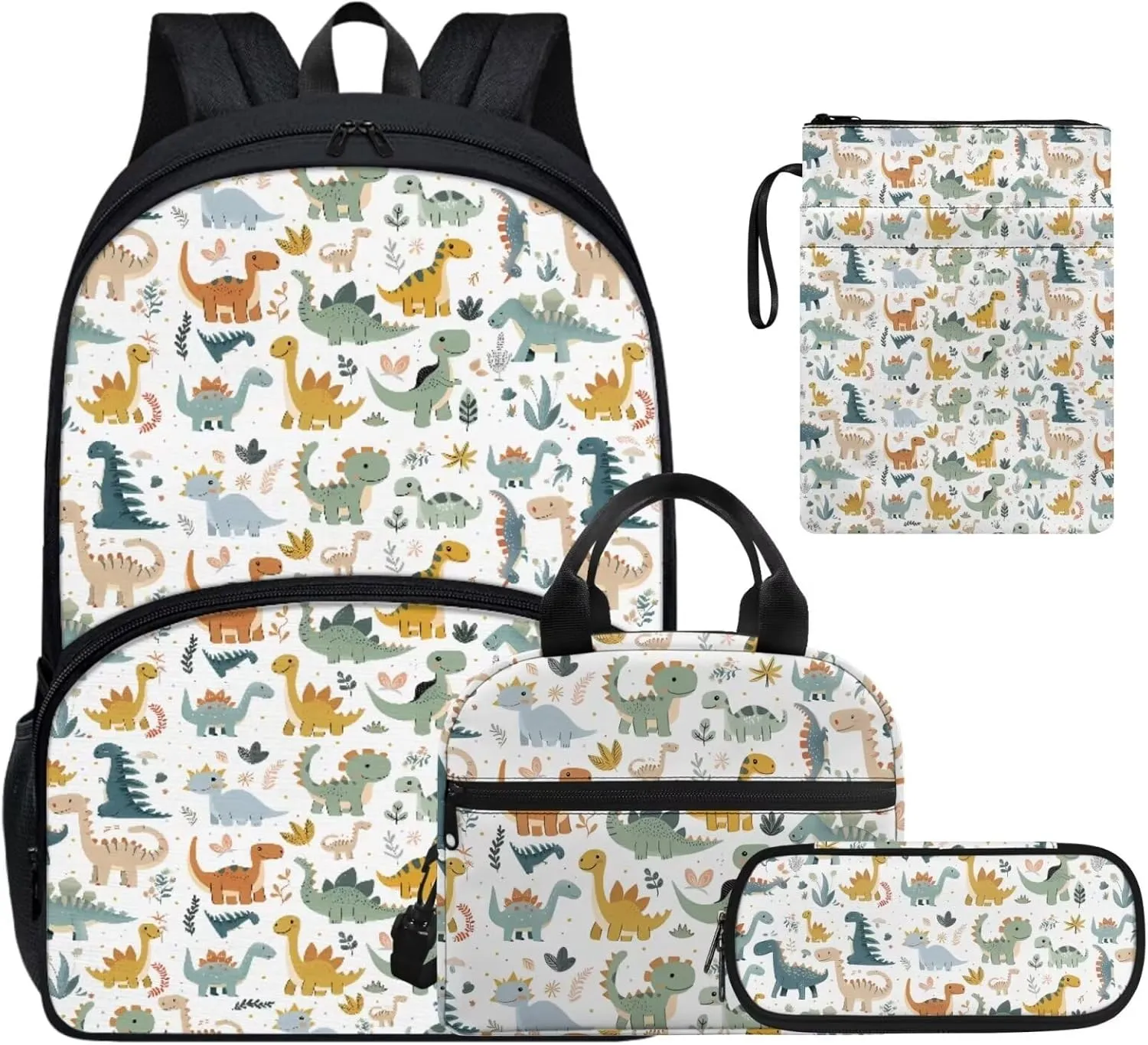 Kawaii Dinosaurs Backpacks for Boys with Lunch Box Multi-Functional Shoulder Bag for School Teens Freezable Lunch Bag with Strap for Picnic Shopping Hiking