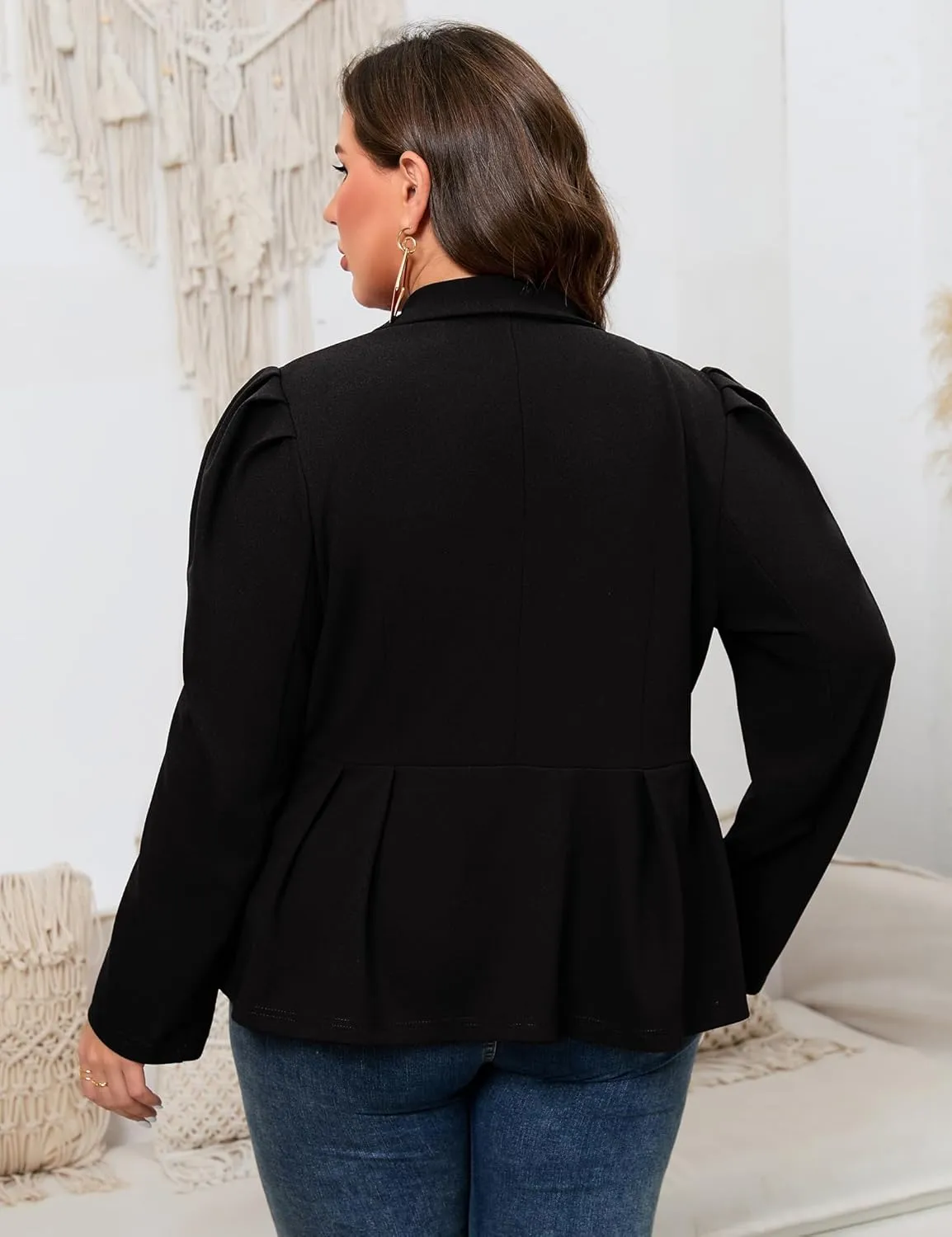 KOJOOIN Womens Plus Size Business Casual Blazers for Work Long Sleeve Shawl Lapel Knit Blazer Suit Jackets