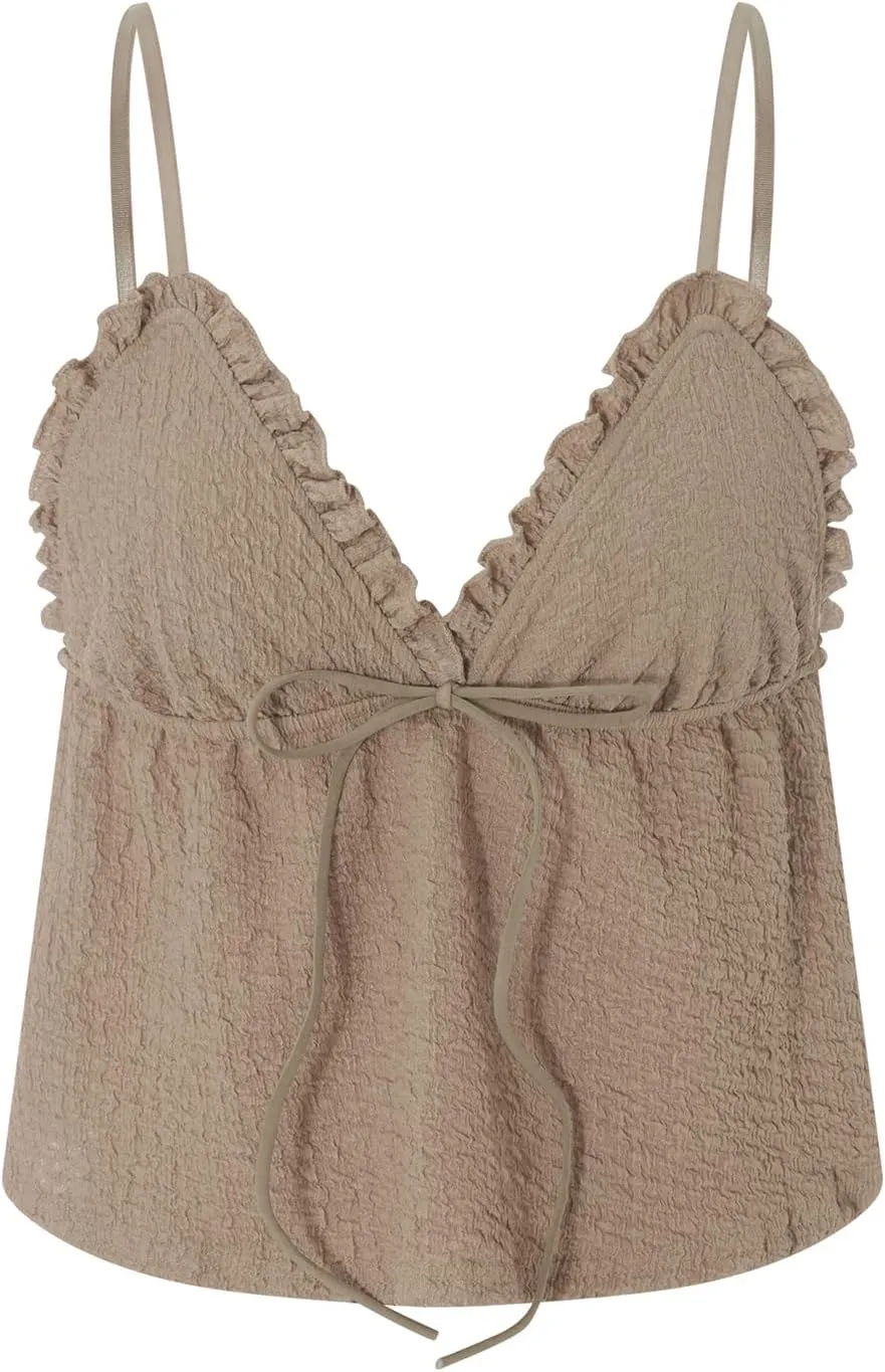 Lace Babydoll Cami Top for Women Sexy Spaghetti Straps Camisoles Empire Waist Semi Sheer Flowy Bodice Tank Tops
