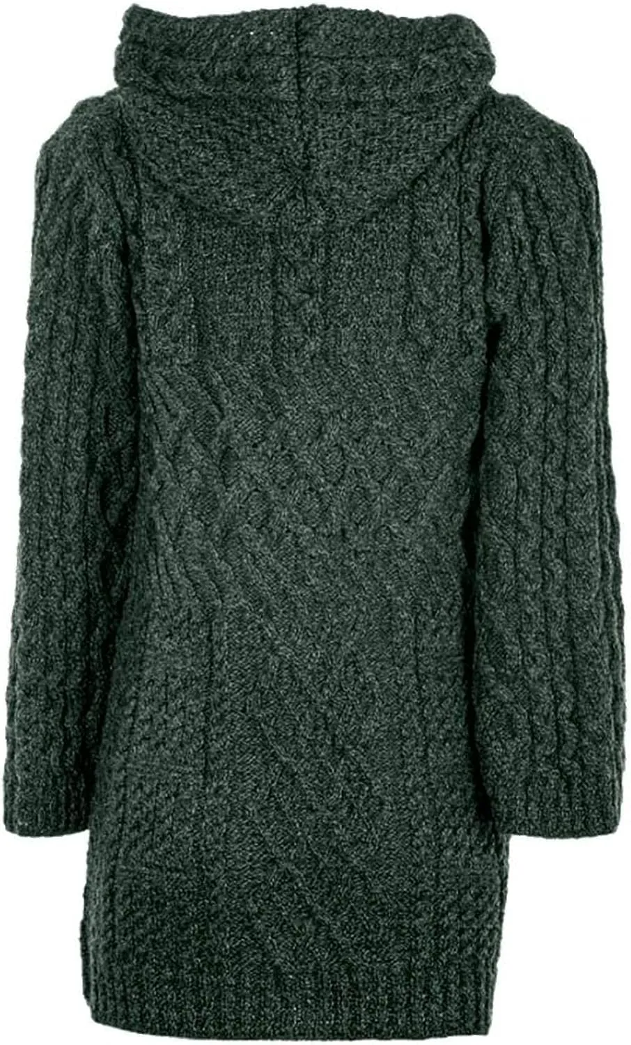 Ladies - Merino Wool - Irish Knit - Buttons Long Cardigan for Women with Hood and Front Pockets Made in Ireland