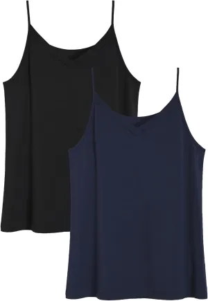 Latuza Women's Bamboo Viscose Cami Pajamas Top V Neck Camisole Tank Tops 2 Pack