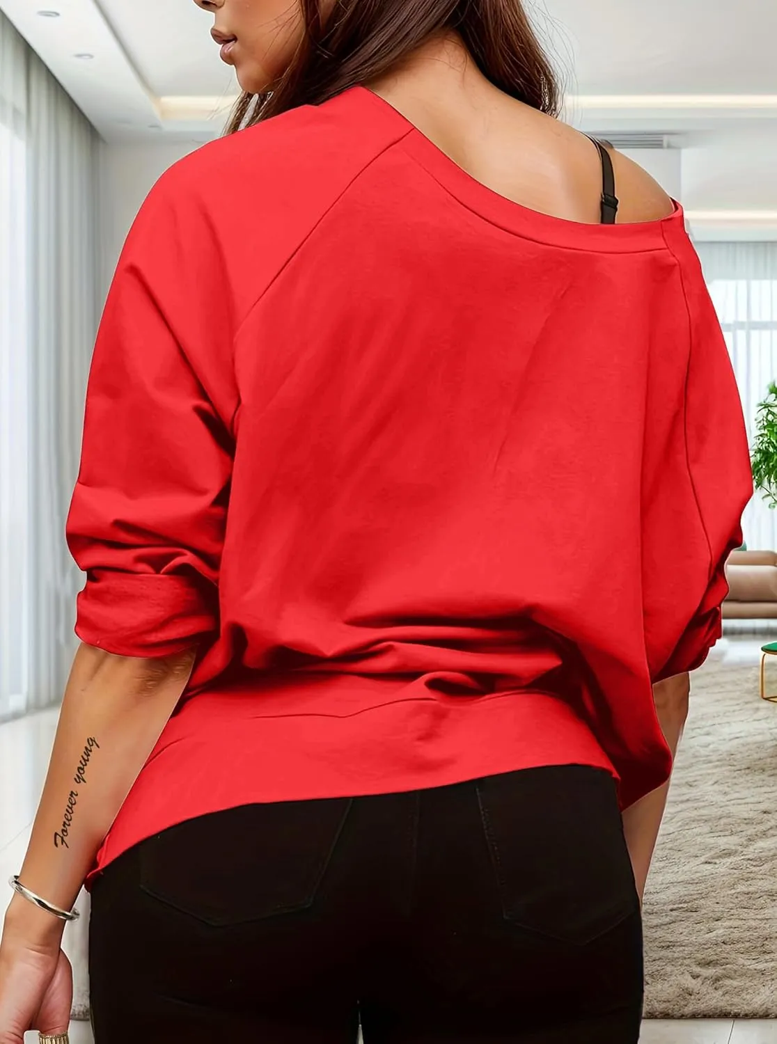 LovelyWholesale Women Off the Shoulder Sweatshirt Sexy Ripped Long Sleeve Shirts