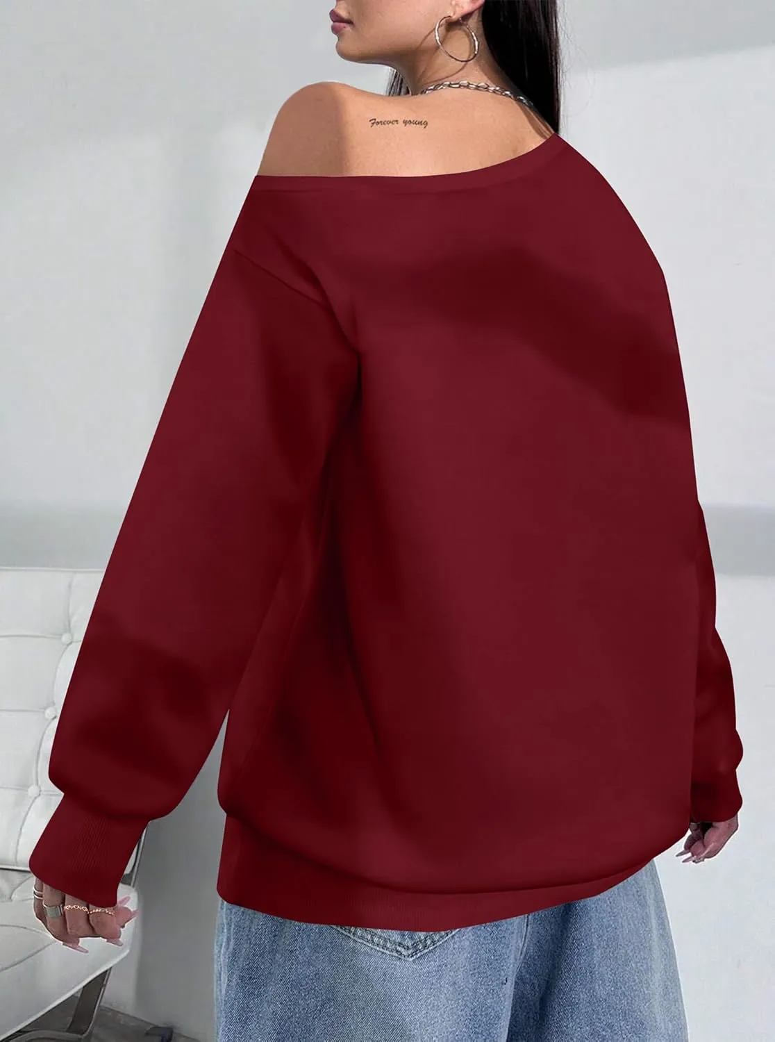 LovelyWholesale Women Off the Shoulder Sweatshirts Casual Long Sleeve Pullover