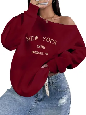 LovelyWholesale Women Off the Shoulder Sweatshirts Casual Long Sleeve Pullover