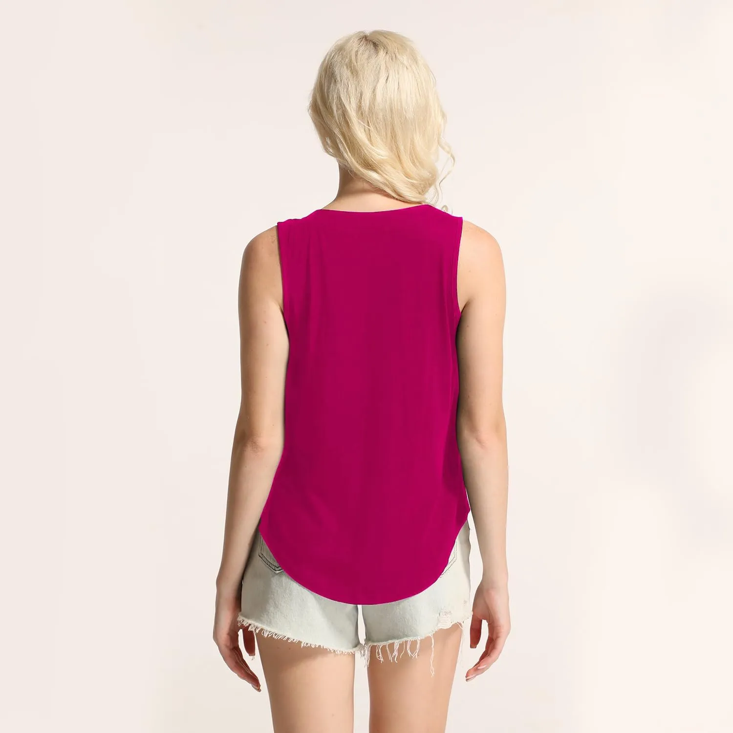 MAIHUN Womens Pleated Square Neck Tank Tops Summer Loose Fit Sleeveless Solid Color Vest