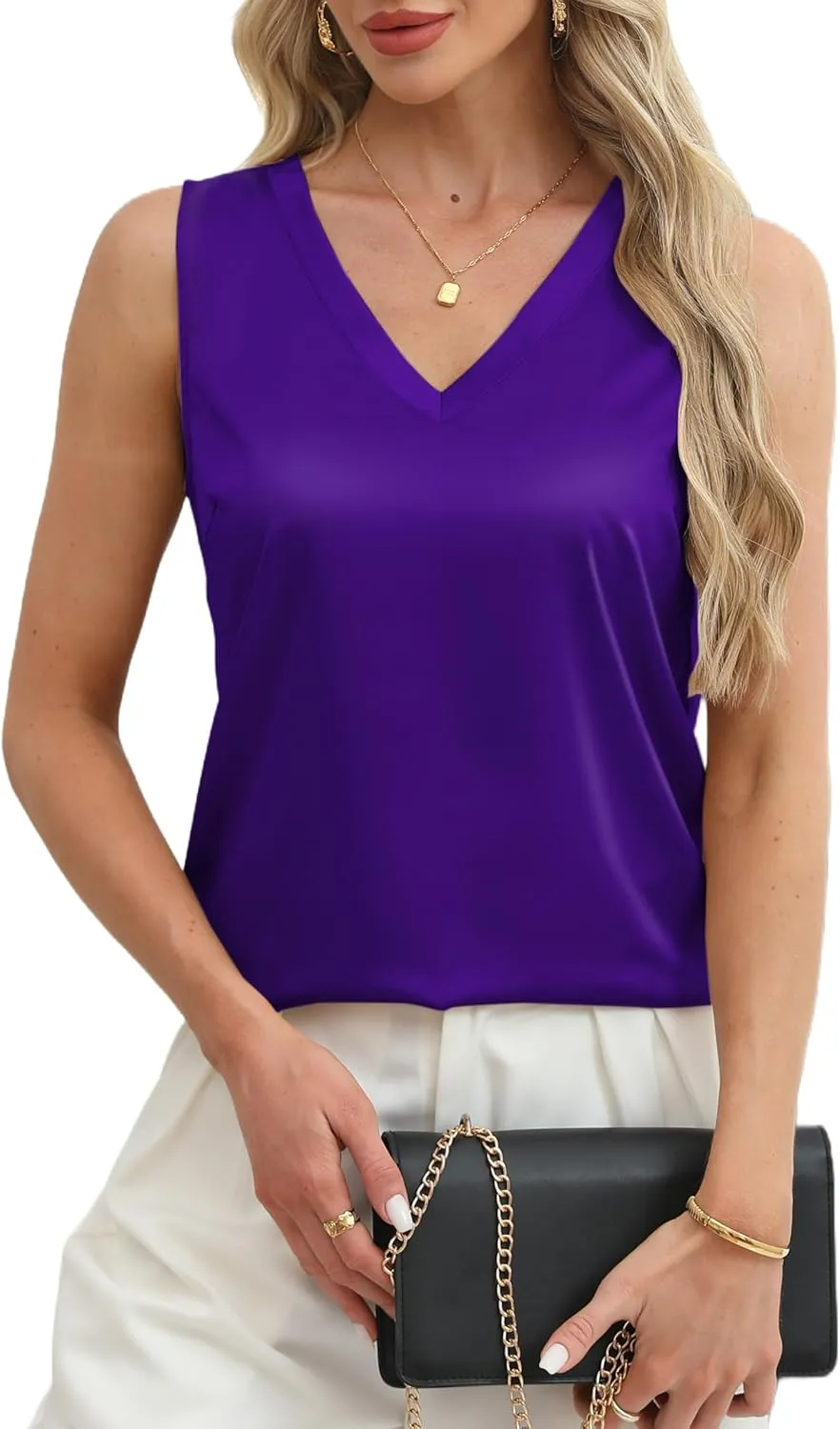 Mawor Satin Tank Tops for Women Casual V Neck Silk Basic Cami Camisoles
