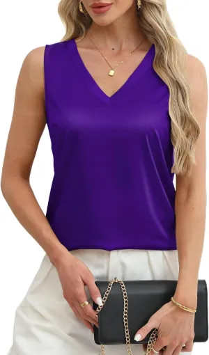 Mawor Satin Tank Tops for Women Casual V Neck Silk Basic Cami Camisoles
