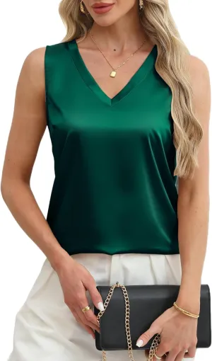Mawor Satin Tank Tops for Women Casual V Neck Silk Basic Cami Camisoles