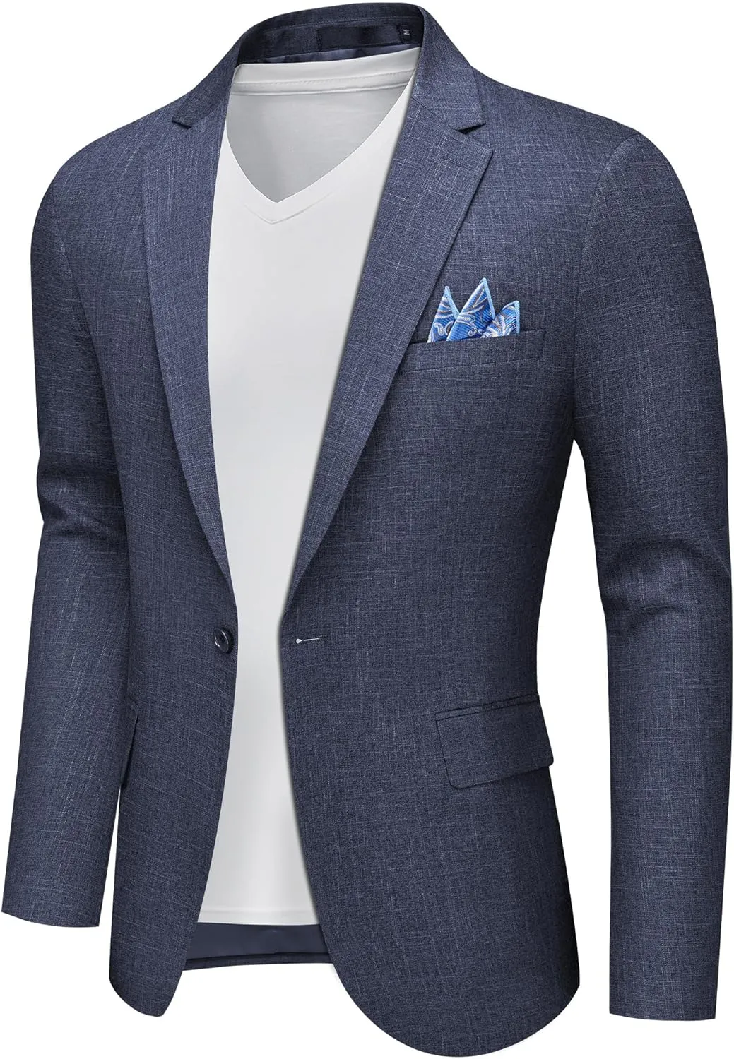 Mens Blazer Casual Sport Coats Slim Fit Lightweight Suit Jacket One Button Summer Blazers with Pocket Square