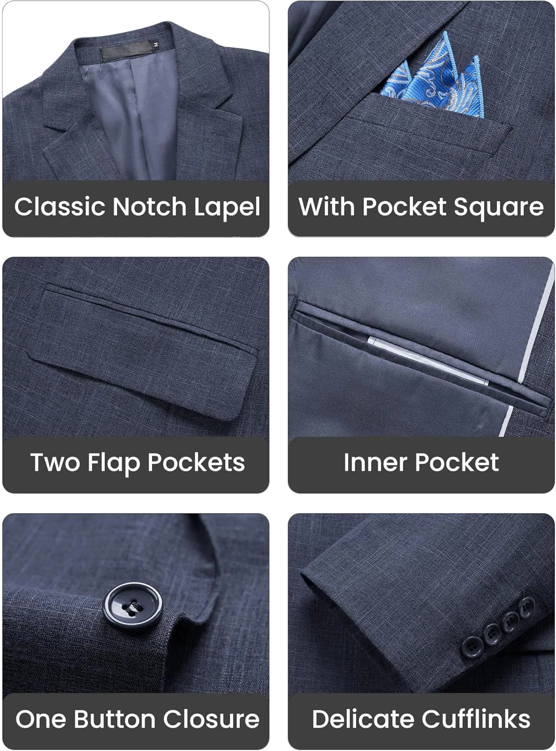 Mens Blazer Casual Sport Coats Slim Fit Lightweight Suit Jacket One Button Summer Blazers with Pocket Square