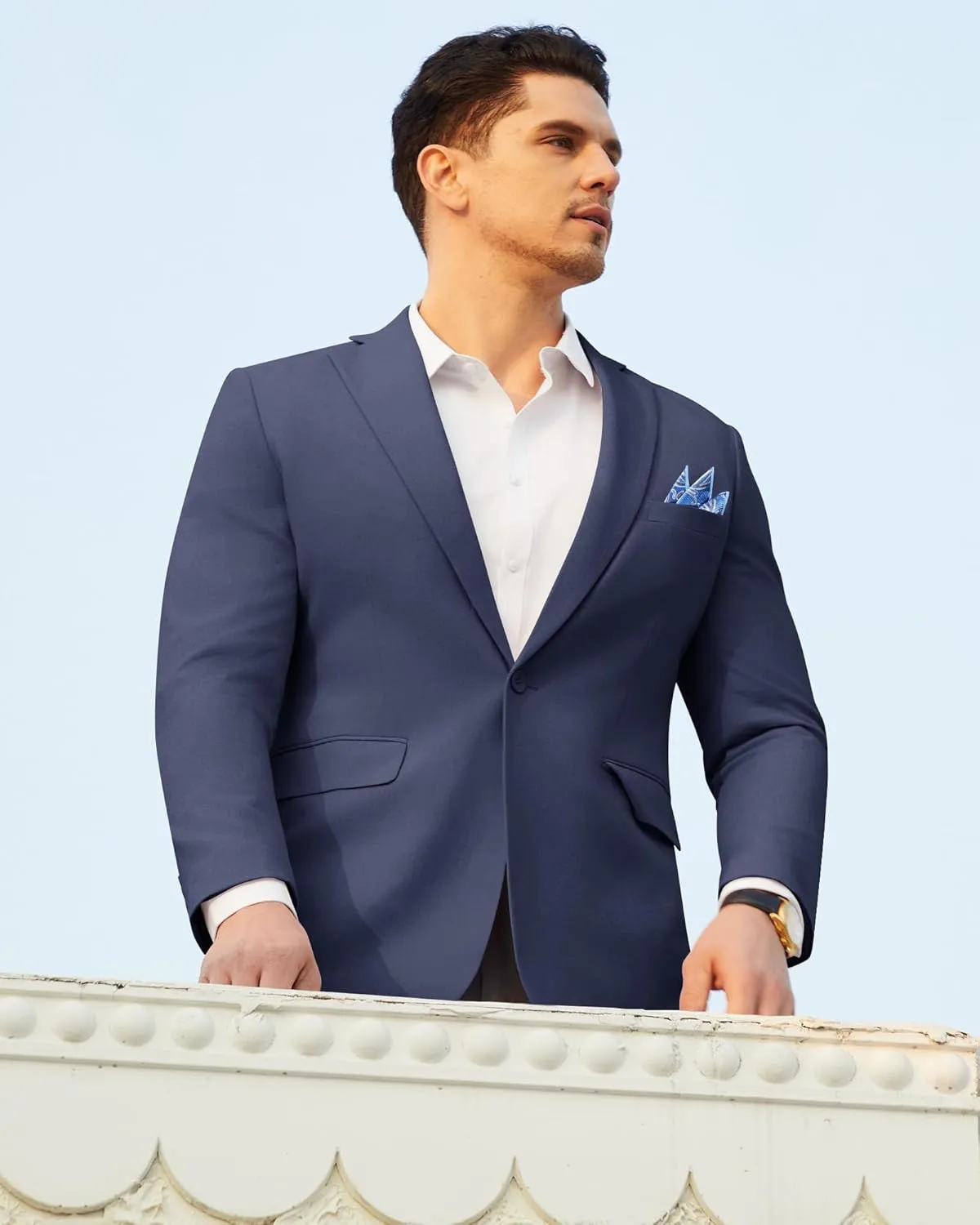 Mens Blazer Casual Sport Coats Slim Fit Lightweight Suit Jacket One Button Summer Blazers with Pocket Square