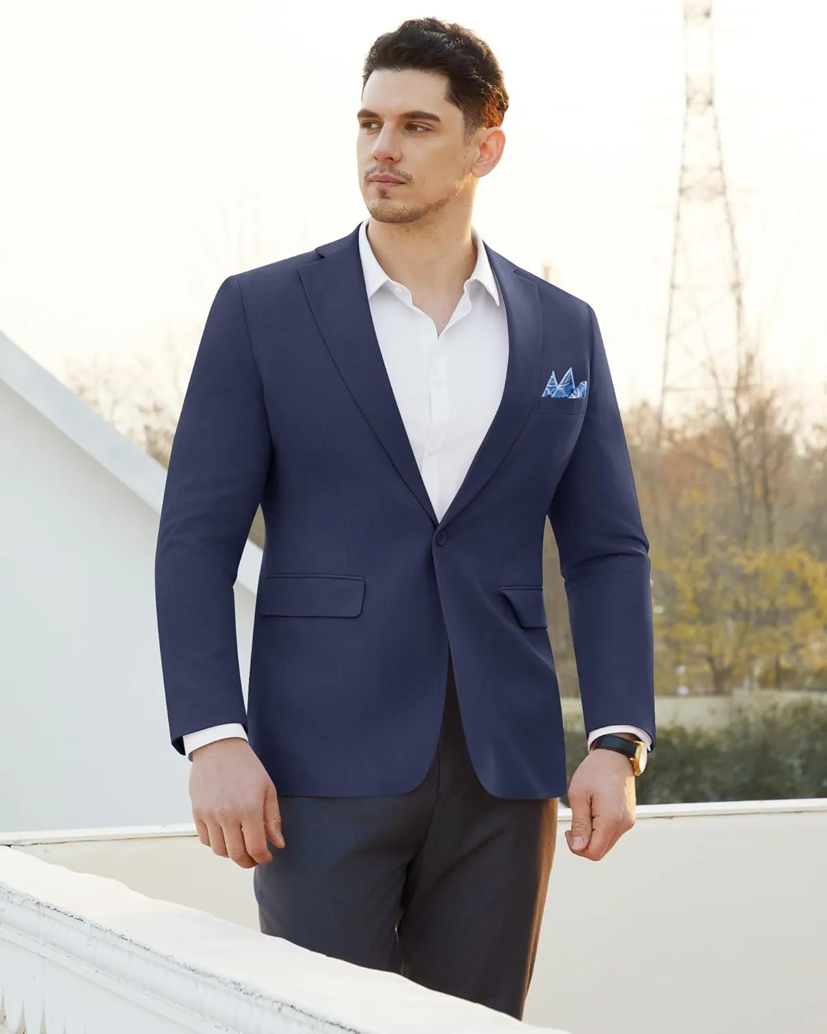 Mens Blazer Casual Sport Coats Slim Fit Lightweight Suit Jacket One Button Summer Blazers with Pocket Square