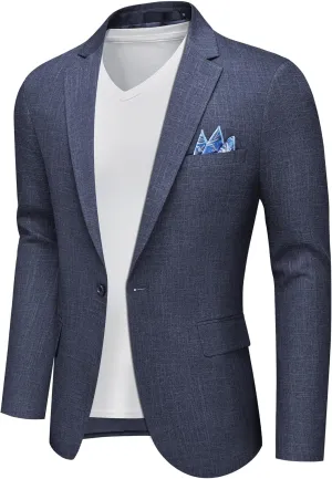 Mens Blazer Casual Sport Coats Slim Fit Lightweight Suit Jacket One Button Summer Blazers with Pocket Square