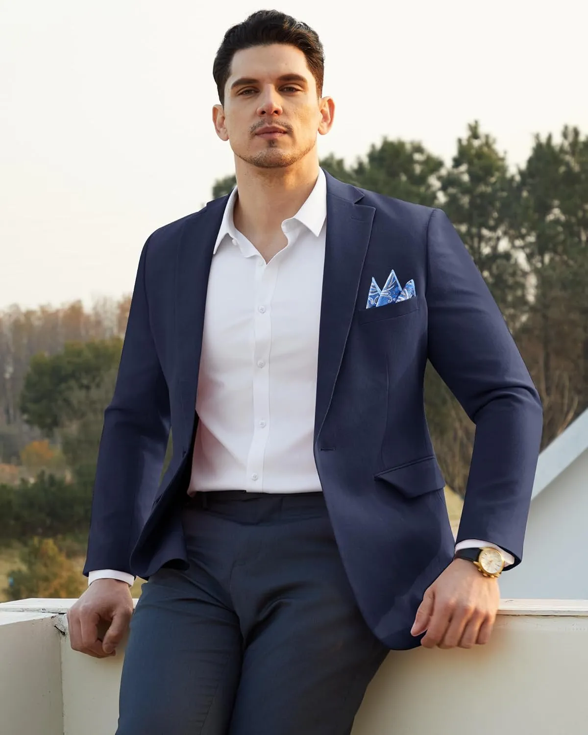 Mens Blazer Casual Sport Coats Slim Fit Lightweight Suit Jacket One Button Summer Blazers with Pocket Square