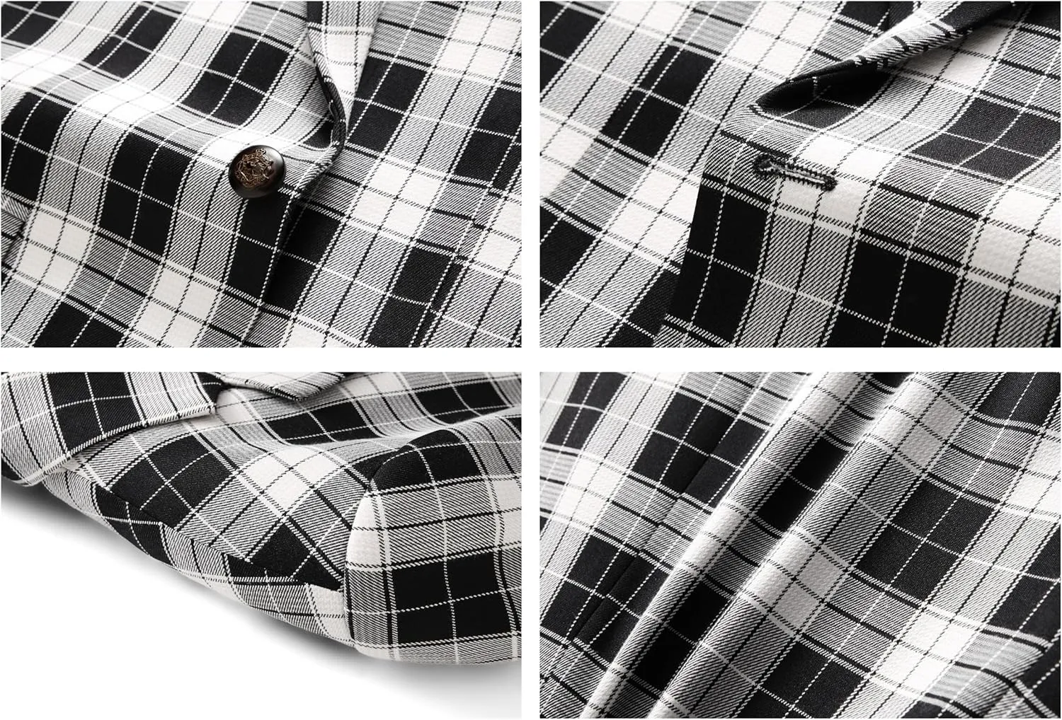 Mens Blazer Plaid Sport Coats One Button Casual Slim Fit Checked Jacket