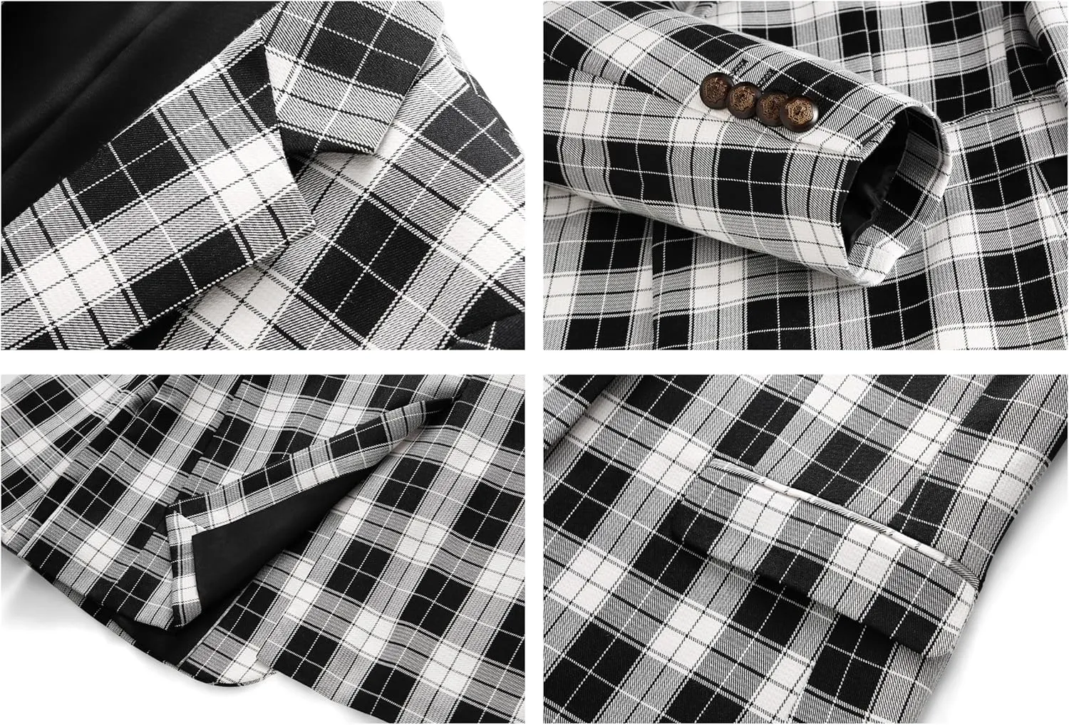 Mens Blazer Plaid Sport Coats One Button Casual Slim Fit Checked Jacket