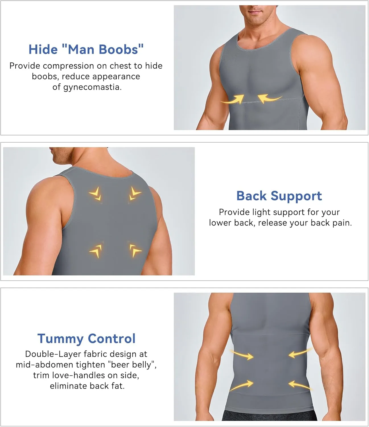 Mens Compression Shirt Slimming Body Shaper Vest Workout Tank Tops Abs Abdomen Undershirts