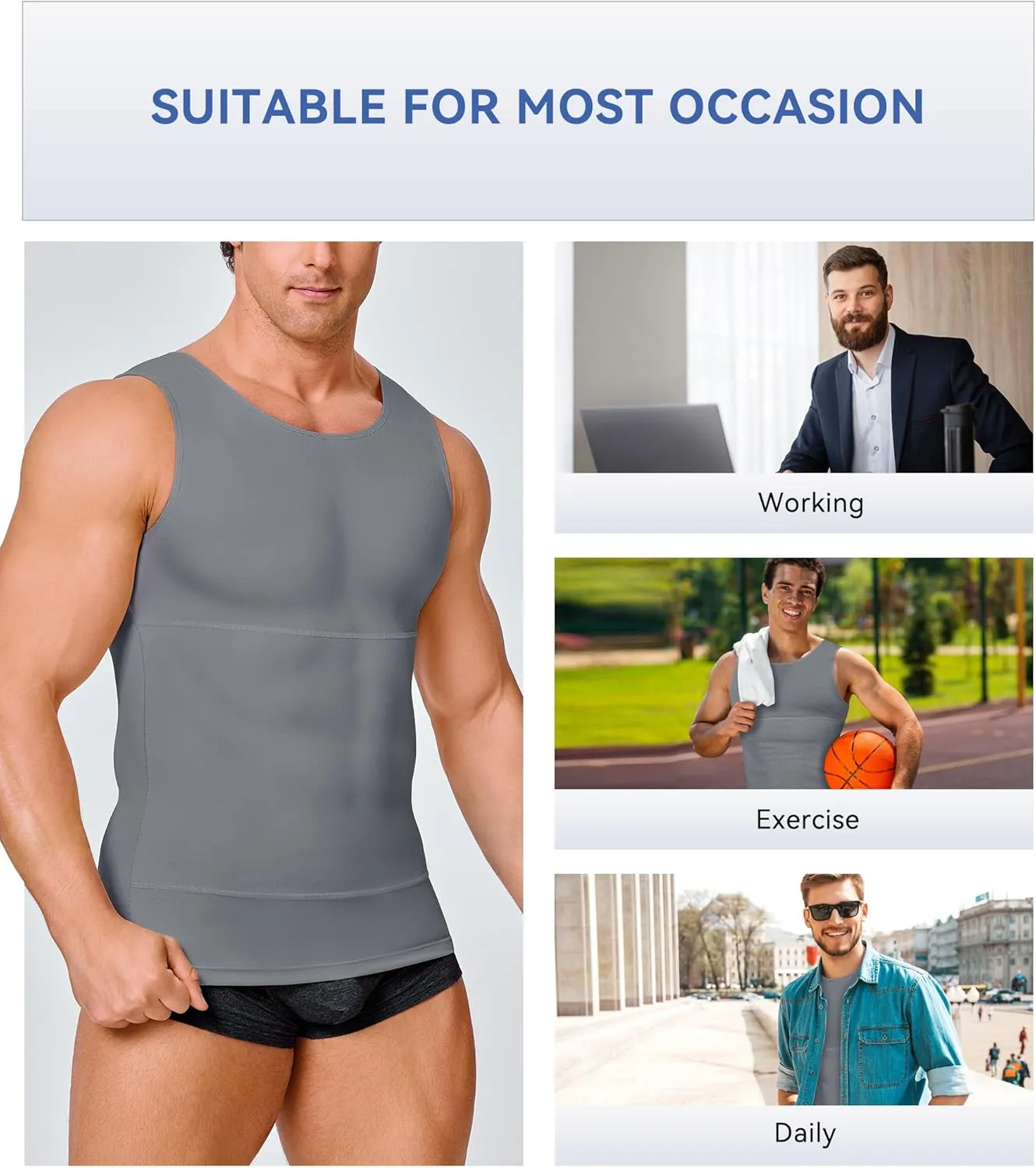 Mens Compression Shirt Slimming Body Shaper Vest Workout Tank Tops Abs Abdomen Undershirts