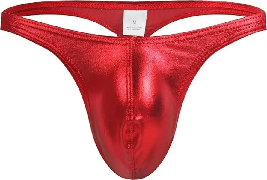 Mens Leather Thong Underwear Enhancing Imitation Leather Thongs Sexy Low Rise G-Strings Bikini Pouch Bulge Trunks