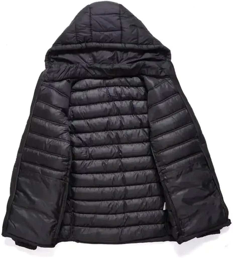 Men's Lightweight Cotton-Padded Puffer Jacket Hooded Full Zip Winter Military Camping Coats Parkas Streetwear