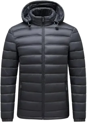 Men's Lightweight Cotton-Padded Puffer Jacket Hooded Full Zip Winter Military Camping Coats Parkas Streetwear