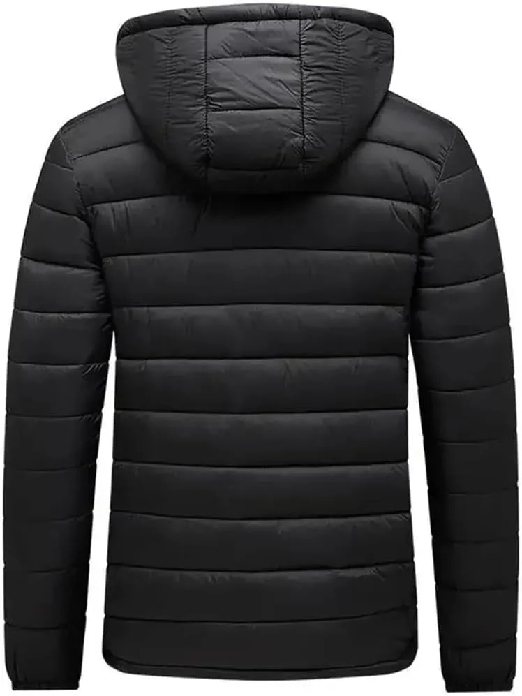 Men's Lightweight Cotton-Padded Puffer Jacket Hooded Full Zip Winter Military Camping Coats Parkas Streetwear